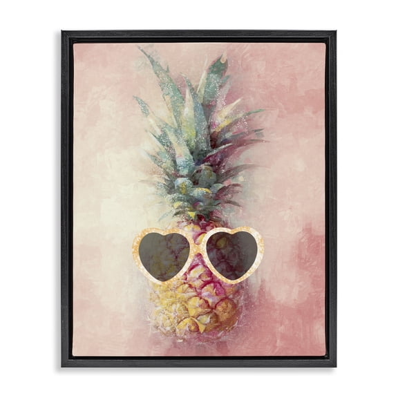 Stupell Industries Tropical Glam Pineapple & Sunglasses Black Floating Frame Canvas Art, 17 x 21, by Ziwei Li