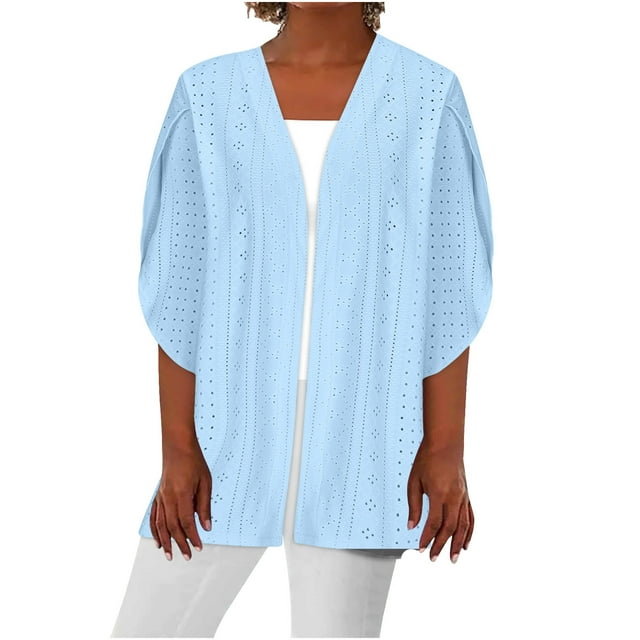 Timegard Cardigan pour Femmes, Manches 1/2, Ouvert devant, Couleur Unie, Automne, Décontracté, Ample