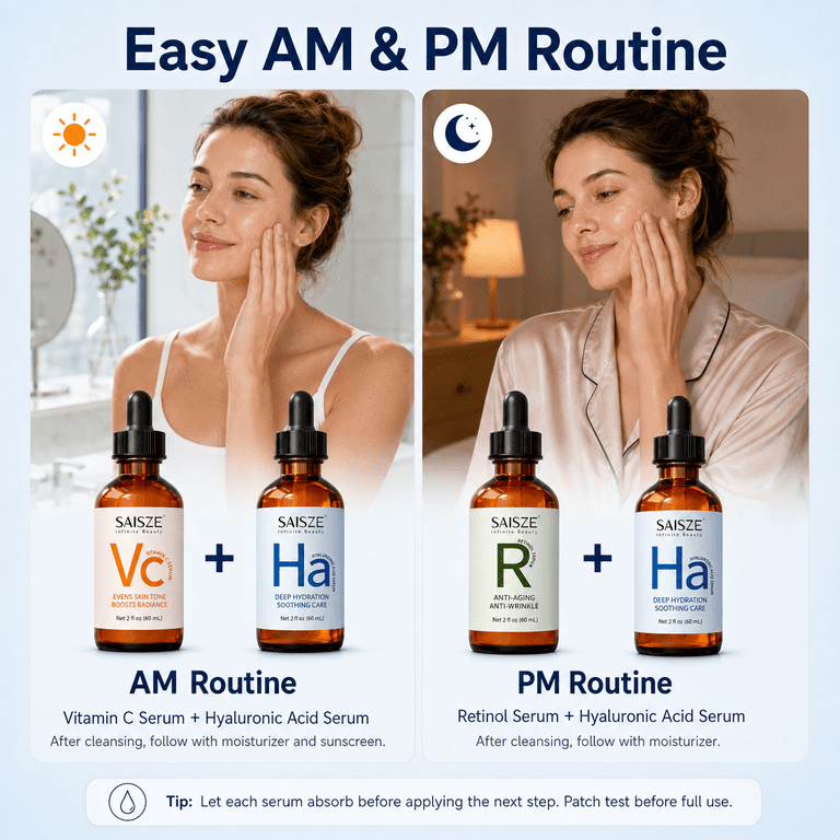 SAISZE Vitamin C, Retinol & Hyaluronic Acid Serum Set, 3x2 fl oz photo 5