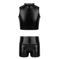 thumbnail image 2 of YiZYiF Kids Girls Metallic Sleeveless Crop Top with Shiny High Waist Shorts for Workout Gymnastics Dance Performance Black 6, 2 of 5