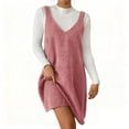 thumbnail image 6 of Women V Neck Corduroy Overall Dress Fall Pinafore Jumper Dress, 6 of 8