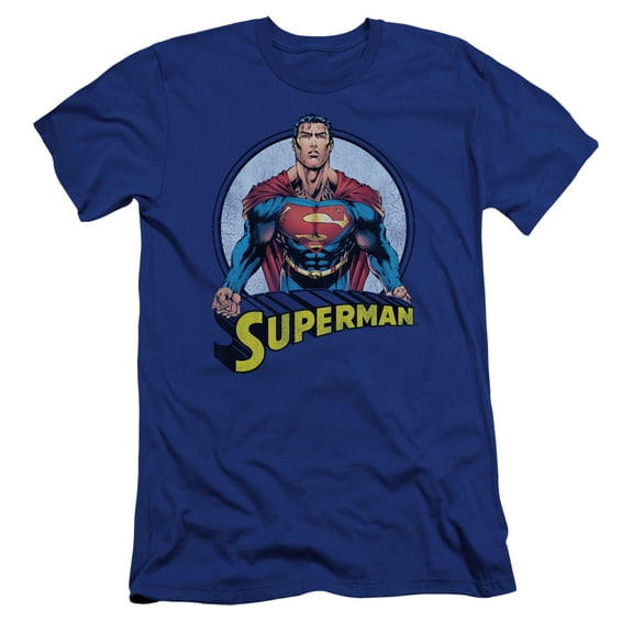 Superman Flying High Again Premium Adult Slim Fit 30/1 T-Shirt Royal Blue