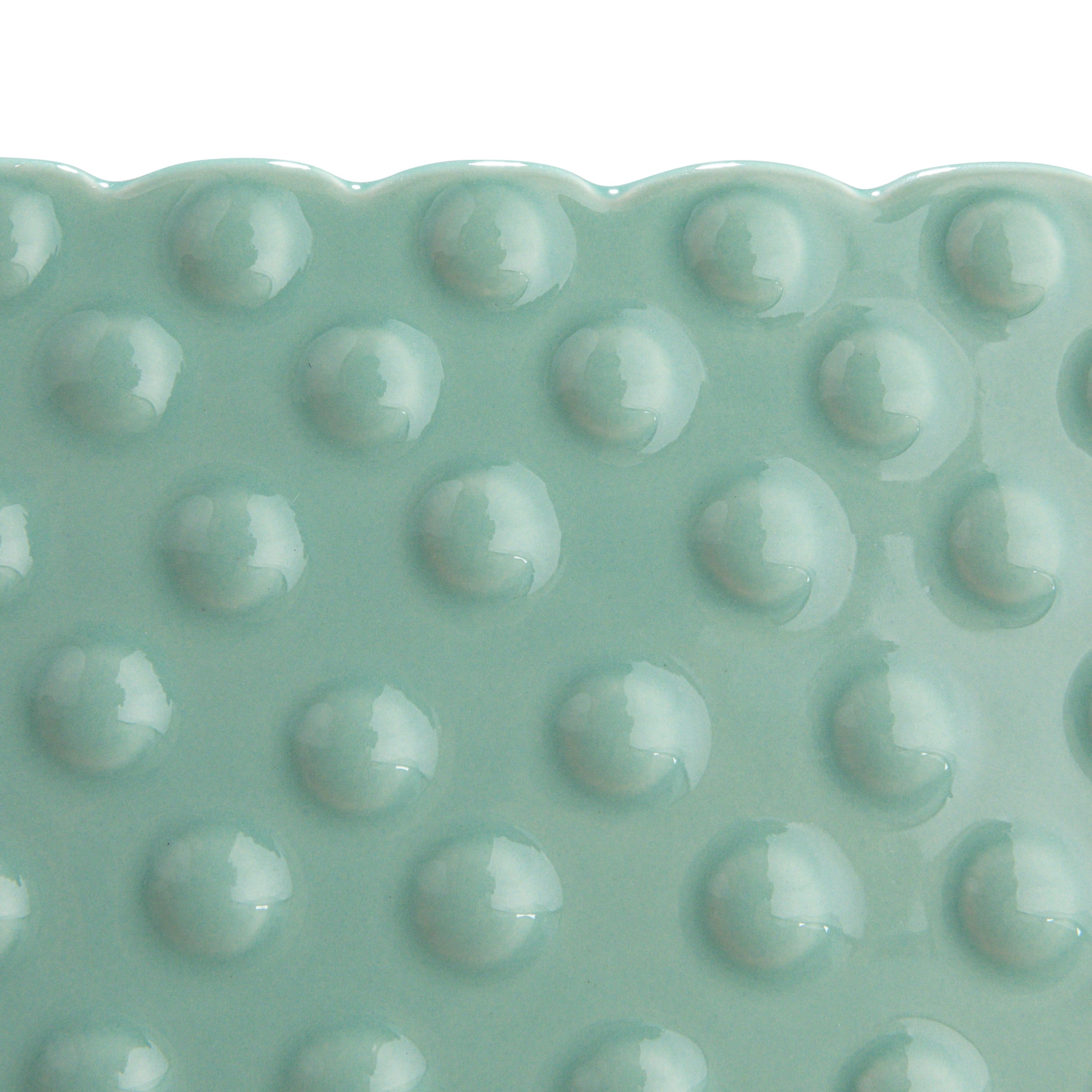 Creative Co-Op Ceramic Hobnail Planter with Scalloped Edge and Polka Dots, Mint