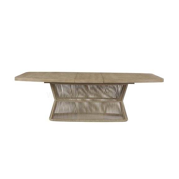 Rope Base Transitional Dining Table in Beige with Extension Leaf