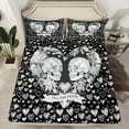 thumbnail image 2 of Feelyou Romantic Couple Skeleton Twin Sheet Sets, Love Till The Diath Twin Fitted Sheet, Cartoon Love Heart Flat Sheet, Breathable Home Decor, 3 Pieces, 2 of 7