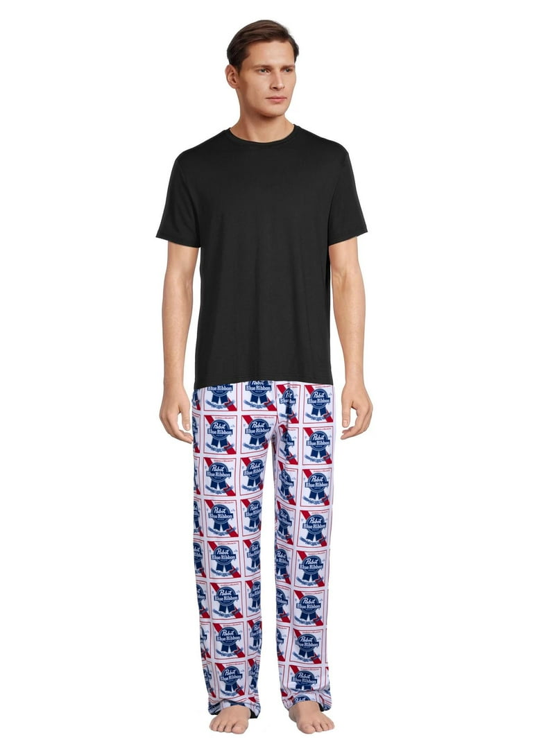 Men's Pabst Blue Ribbon Graphic Sleep Pants, Poly Spandex Beer