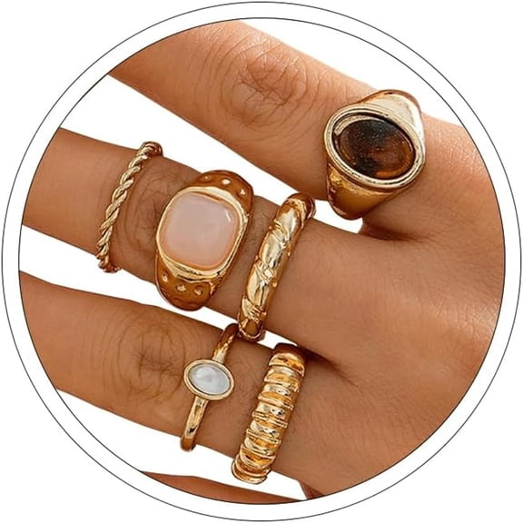DESIGNICE Chunky Rings for Women Stackable Vintage Adjustable Rings for Women Gold Statement Stone Ring Set Non Tarnish Vintage Jewelry