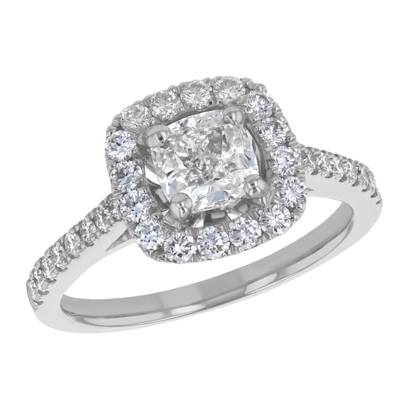 14K White Gold 1-2/3 cttw. Certified Diamonds Cushion-cut Halo Engagement Ring by Hollywood Hills Jewelers