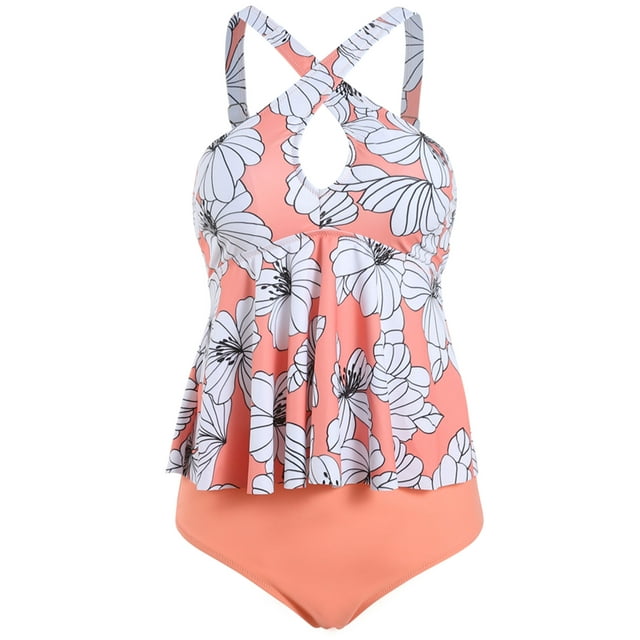 Innerwin Maillot de Bain Sans Manches pour Femmes Deux Pièces Maillot de Bain Imprimé Floral Fond de Teint Fleur Blanche TP