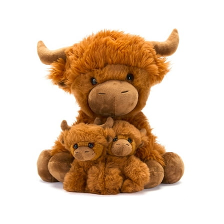 Hugs and Cuddles™ Fluffy Fam 10” Highland Cow Mommy and Babies Plush Set