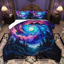 Homewish Dreamy Watercolor Aurora Bedding Comforter Set,Natural Scenery Twin Comforter Sets,Tropical Plant Pine Tree Bedding Set For Girls Kids,Super Cozy Room Decor Reversible,2-Piece