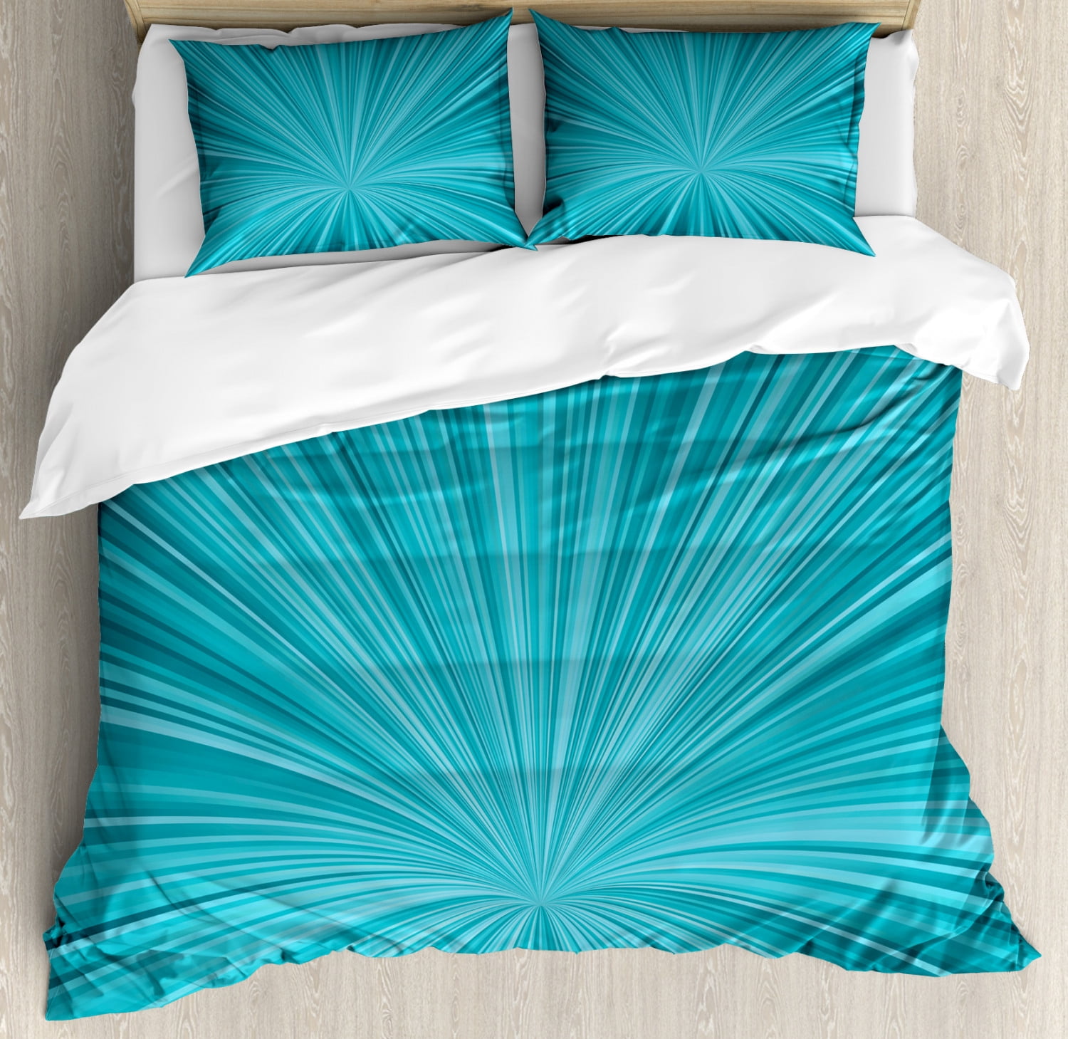 Teal Queen Size Duvet Cover Set, Abstract Vortex Design with Fireworks