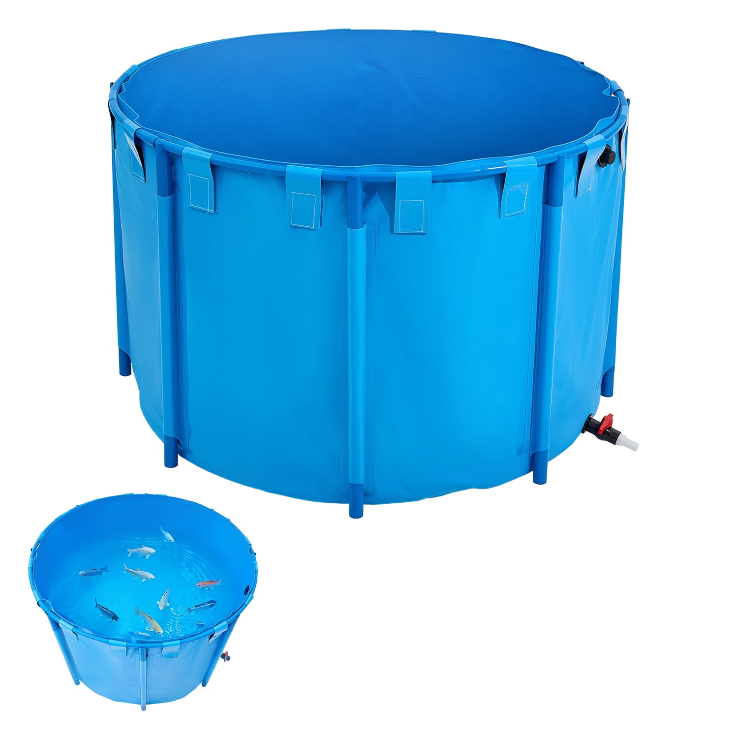 KFFKFF Portable Fish Pond, 448.8 Gal Volume, Above Ground, Collapsible PVC Koi Pool, Circular Goldfish Habitat with Robust Frame and Drain Valve, Suitable for Aquaculture, Koi Propagation