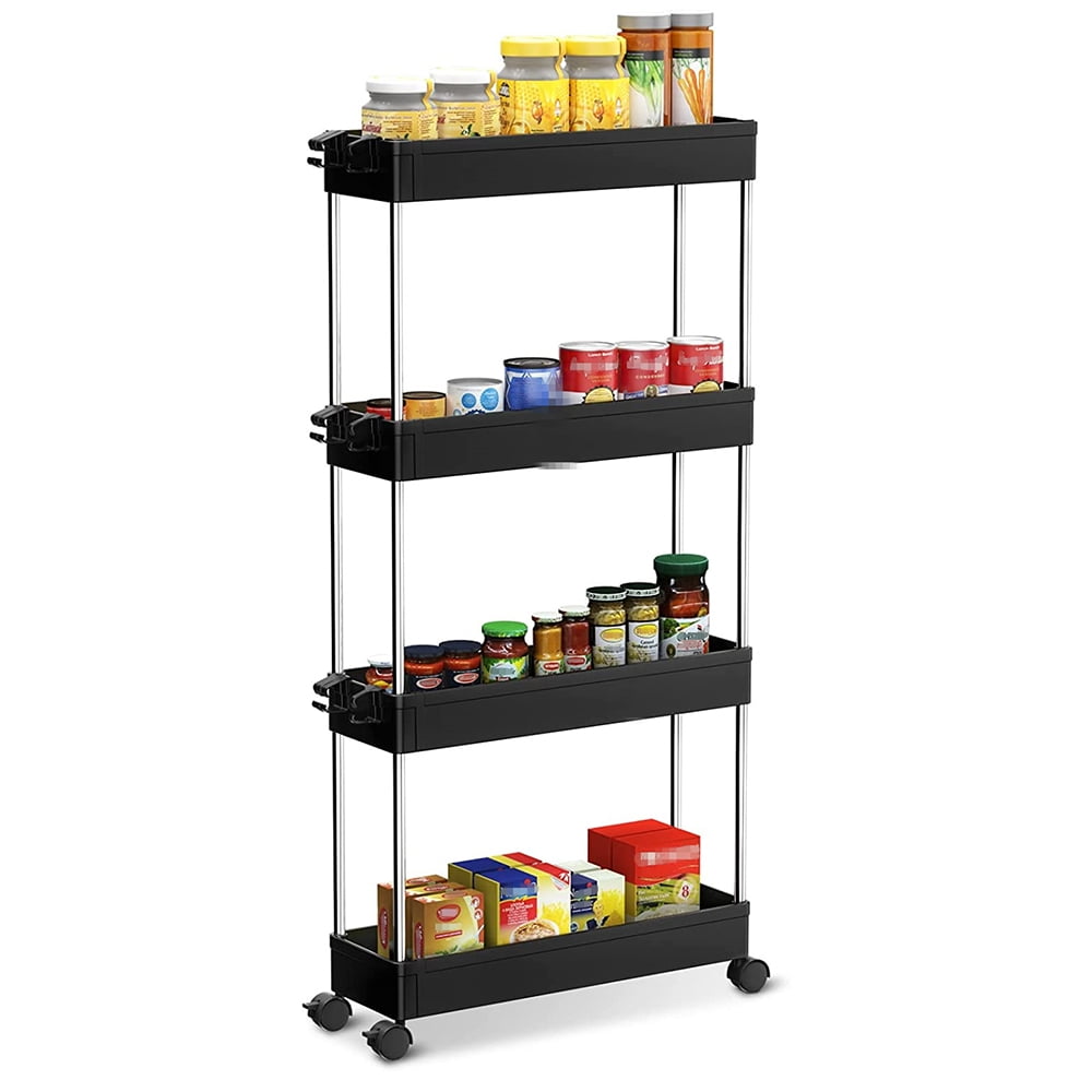 Lishuaiier Slim Storage Cart, 4 Tier Narrow Shelf Bathroom Carts with