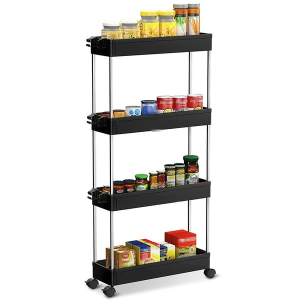 Lishuaiier Slim Storage Cart, 4 Tier Narrow Shelf Bathroom Carts with
