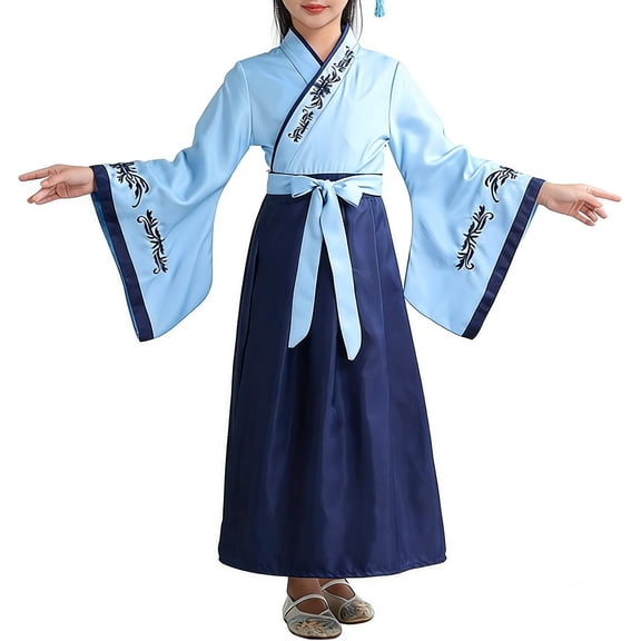 Girls' Ancient Chinese Hanfu Princess Dress - Floral Print Traditional Fancy Dress Up Outfit