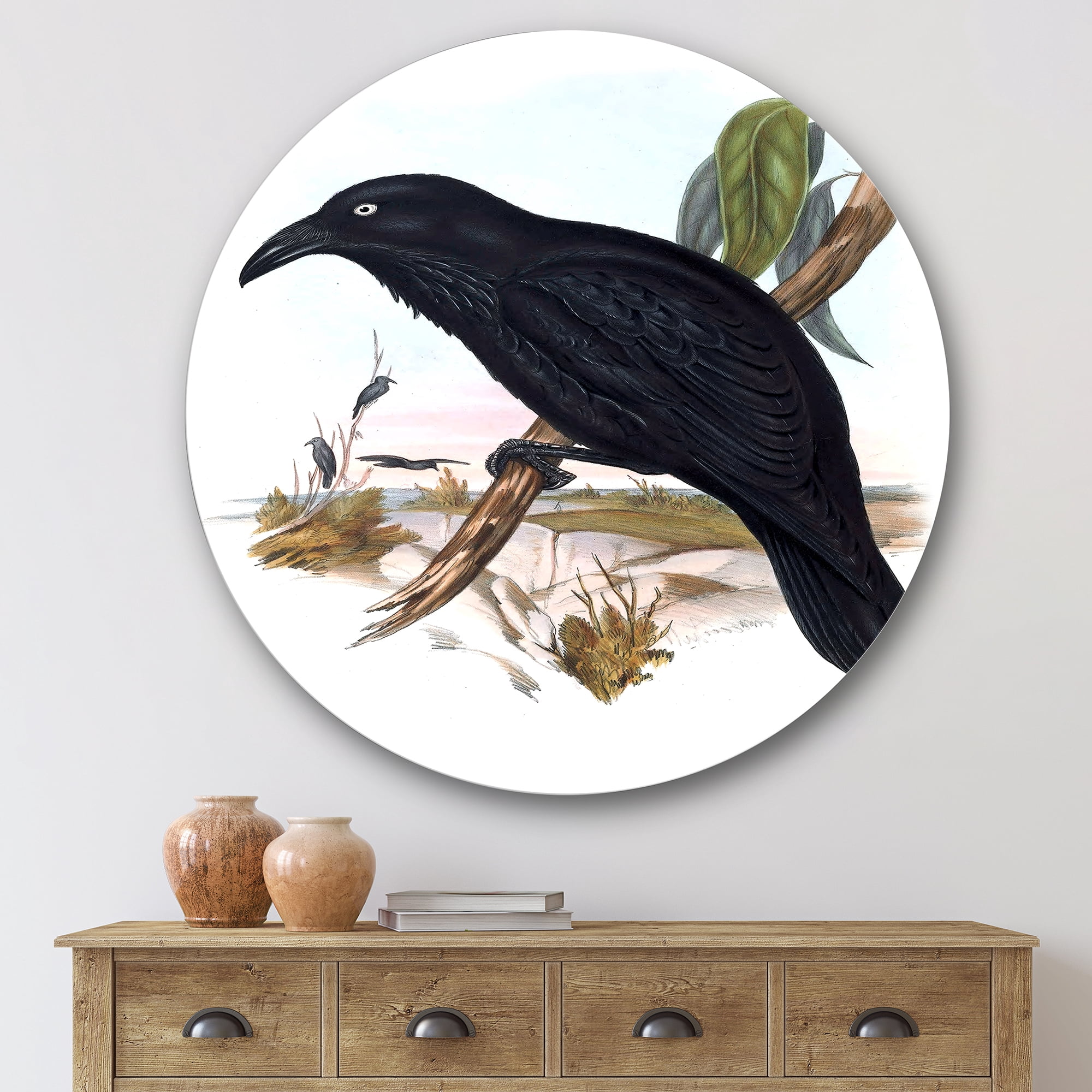 Designart 'Ancient Australian Birds VI' Traditional Circle Metal Wall Art 36x36 - Disc of 36
