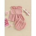 thumbnail image 5 of Suealasg Baby Girl Summer 3Pcs Outfits Set 6M 12M 18M 24M Infant Girl Sleeveless Button Front Tops + Shorts + Headband Set Newborn Girls Clothes, 5 of 9