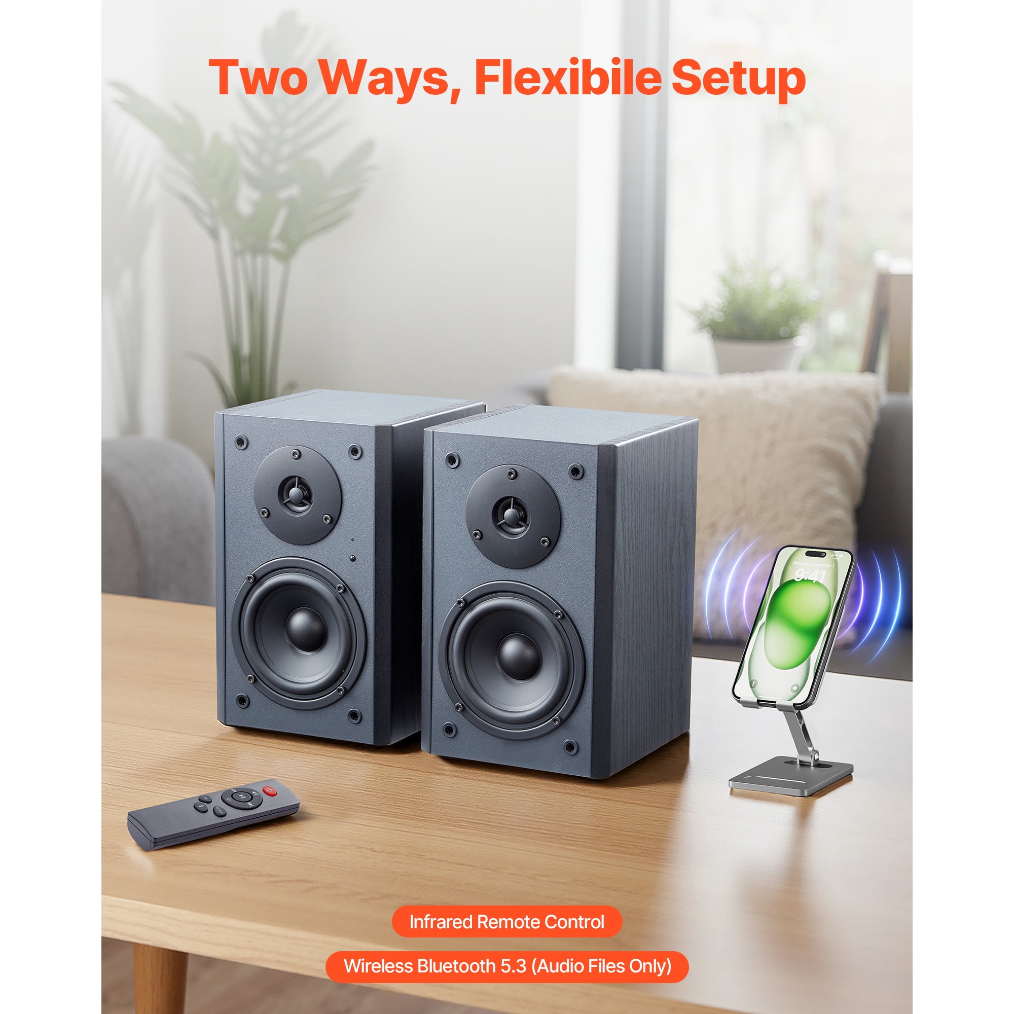 KFFKFF Powered Bookshelf Speakers, 20W x 2, Active Studio Monitor with 4-Inch Woofer, Adjustable Volume and Bluetooth Optical Connectivity, Wooden Cabinet, Suitable for Record Players, PCs, and TVs