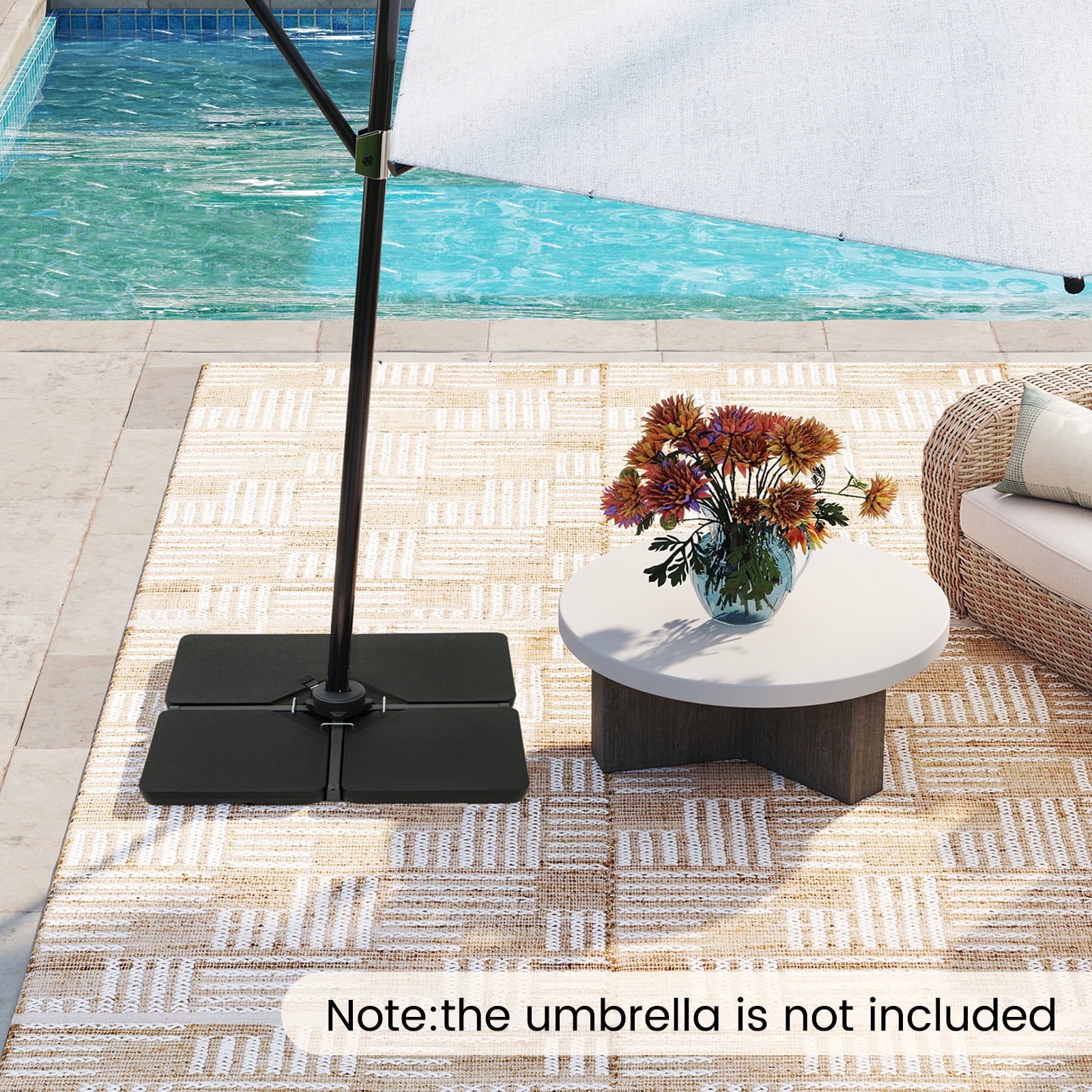 Topbuy 4 Pieces Offset Patio Umbrella Base 220 LBS Large Square Plastic Outdoor Umbrella Stand