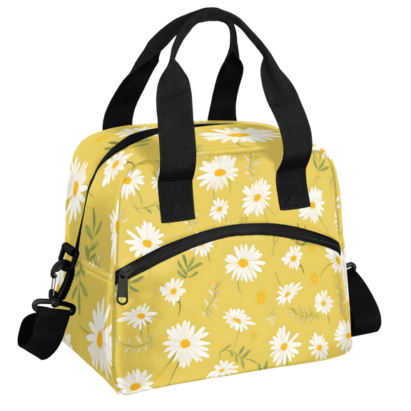 Herdesigns Daisy Insulated Lunch Bag for Women Men Adults Large Reusable Lunch Box Spring Floral Leakproof Cooler Tote Bags with Adjustable Shoulder Strap