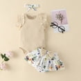 thumbnail image 2 of TOWED22 Baby Girl Printed Romper Bodysuit Shorts Set 3Pcs Summer Clothing Outfits Beige,12-18 M, 2 of 7