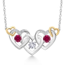Gem Stone King 925 Silver and 10K Yellow Gold White Created Sapphire Red Created Ruby and White Lab Grown Diamond Heart Shape Pendant Necklace for Women (0.81 Cttw, with 18 inch Chain)