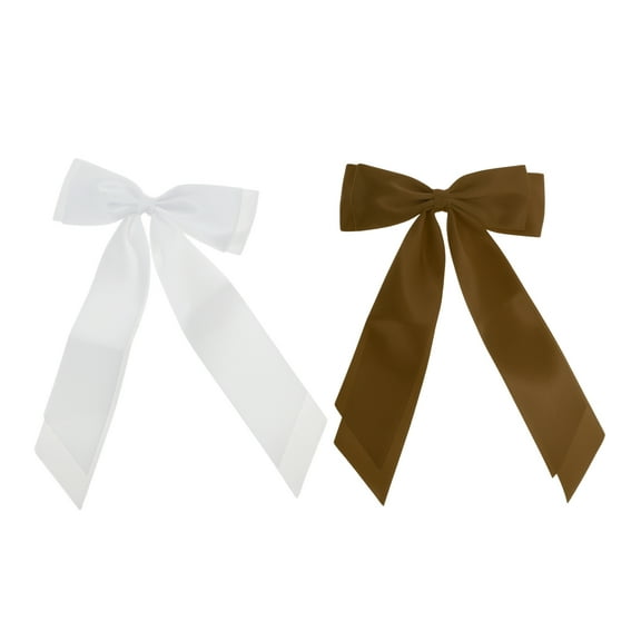 Unique Bargains 2 Pcs Fashion Double Ribbon Hair Clips Hairdo Clip White Dark Brown