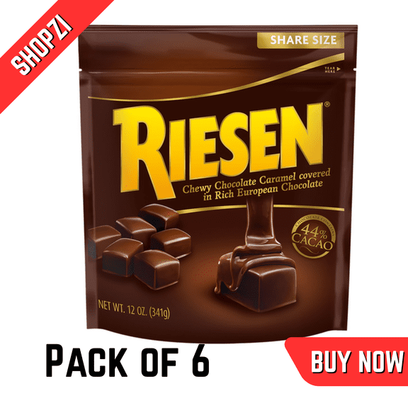 Riesen Chocolate Covered Chewy Caramel Candy, Individually Wrapped, 12oz Bag, 6 Pack