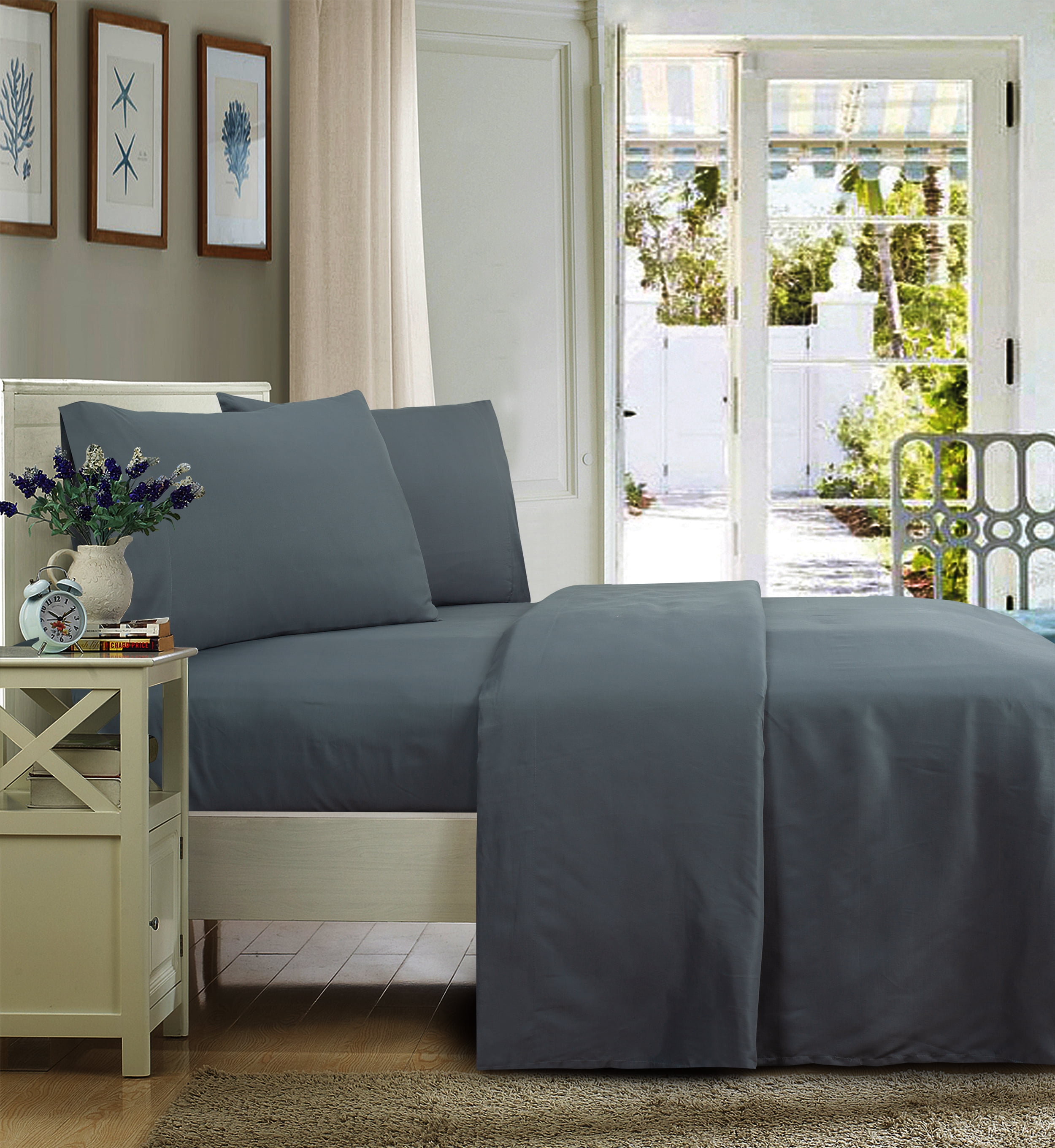 Mainstays Soft Wrinkle Resistant Microfiber King Grey Sheet Set