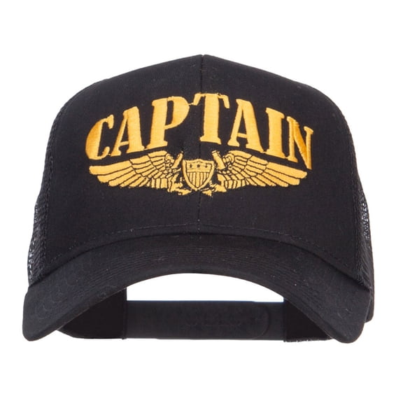 Captain Wing Logo Embroidered Mesh Cap - Black OSFM