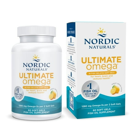 Nordic Naturals Ultimate Omega Fish Gelatin Softgels, Lemon, 1280 mg, 60 Ct