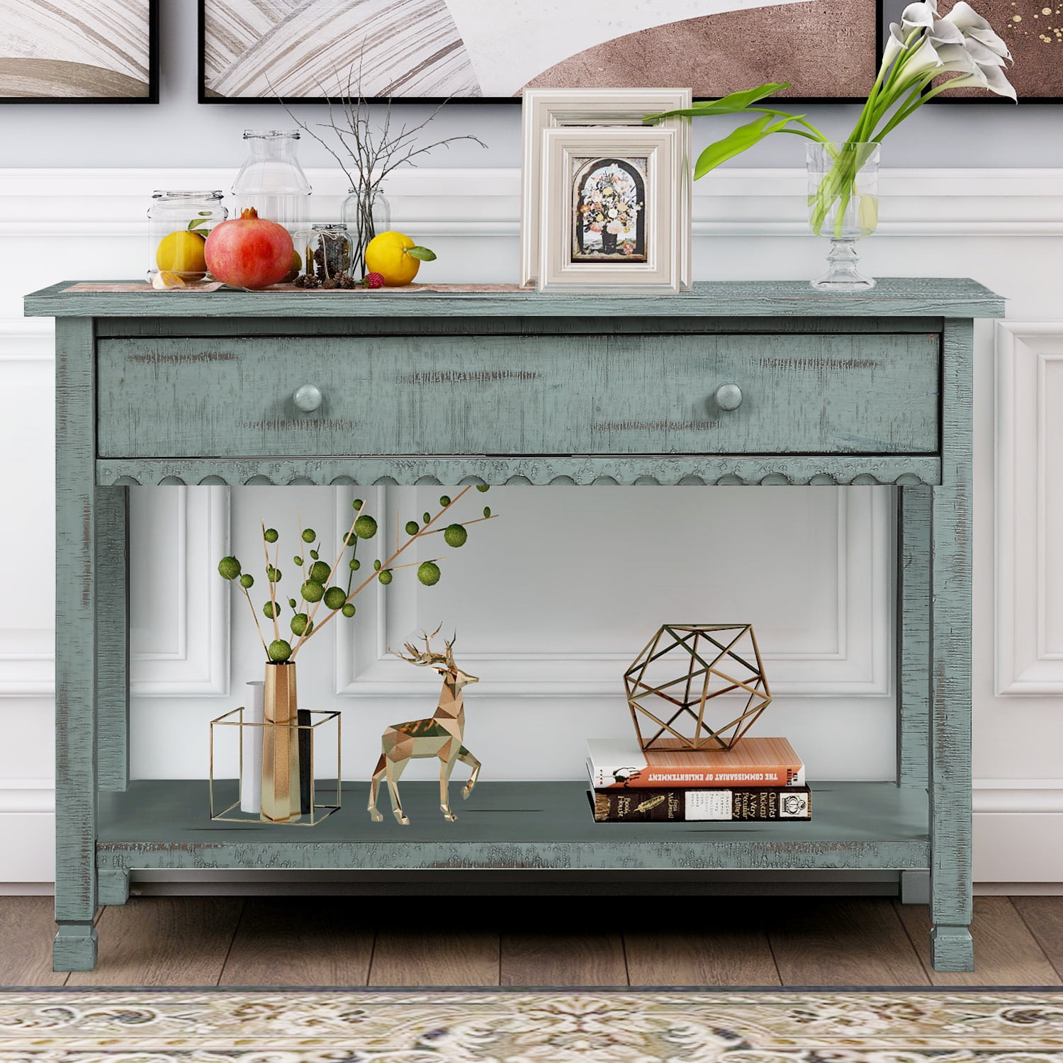 Details about   Wooden Console Table Narrow Sofa Display Shelf Entry Rustic Farmhouse Assembled 