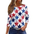 thumbnail image 2 of 4th of July Shirts Women 3/4 Sleeve Tshirts Casual USA Flag Print Tops Independence Day Patriotic Pullover USA 250th Anniversary Celebration Party Round Neck 1776-2026 Blouses Watermelon Red 2XL, 2 of 5