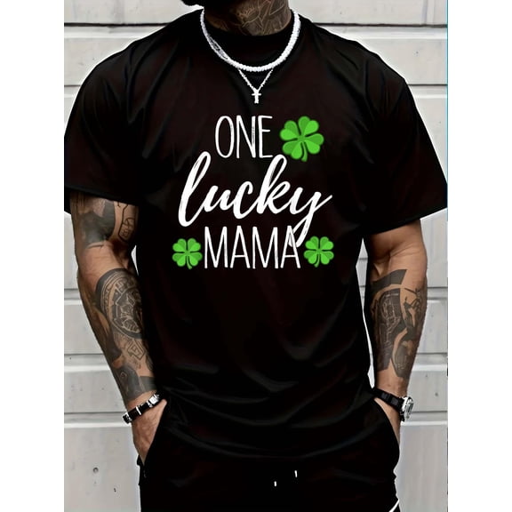 100% Cotton One Lucky Mama Matching St Patricks Day T Shirt T-Shirt Graphic T-shirts for men and women