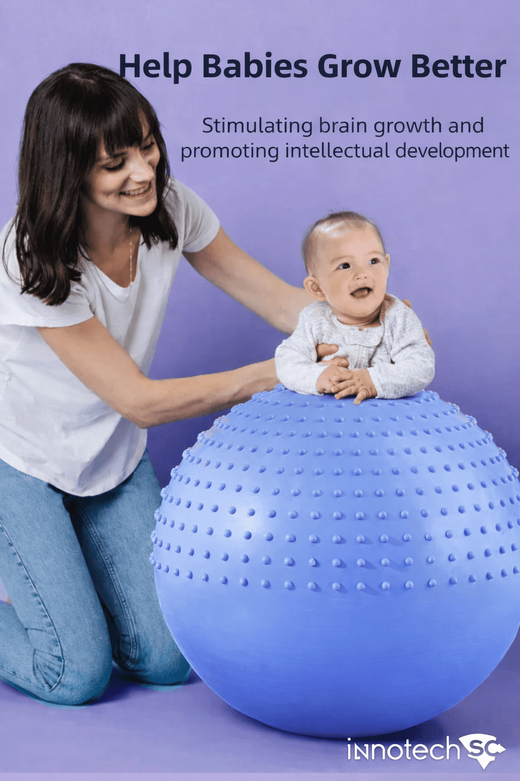 Innotech SC 65 cm (25.5 Inch) 2-in-1 Massage & Yoga Exercise Ball with Pump, Anti-Burst Stability Ball for Fitness, Pregnancy, Office Chair & Balance Training, Blue