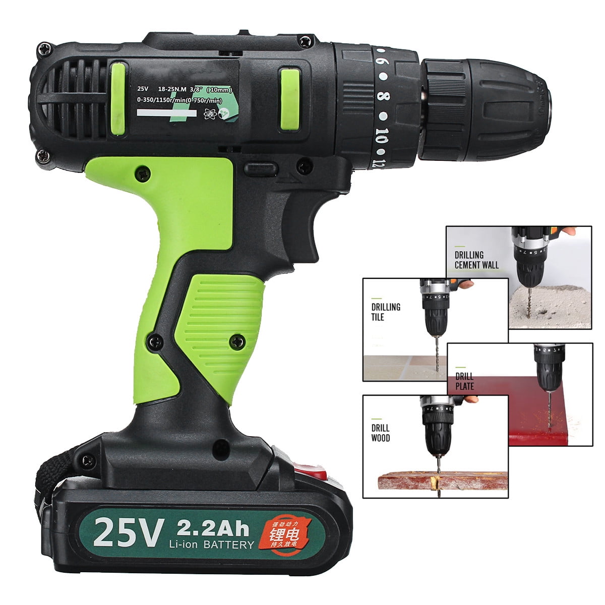 25V 2-Speed Electric Cordless Impact Drill 3//8/'/' Driver Screwdriver 2 Batteries