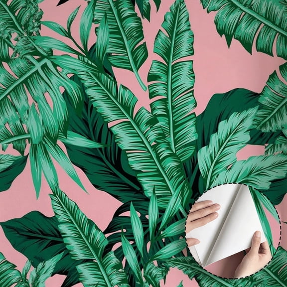 Tropical Banana Leaf Wallpaper Modern Boho Funky Waterproof Peel and Stick Wallpaper Home Decor for Living Room Bedroom Bathroom Dorm Room Kitchen Cabinet 17.7 * 118 in