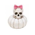 thumbnail image 2 of Resin Skull White Pumpkin Figurine With Bow Hat Decor Freestanding Tabletop Statue For Halloween Indoor Party Shelf Mantel Seasonal Home Decor.A:1Pc(3.93*4.92 in), 2 of 4