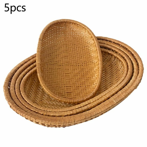 Hand-Woven Oval Rattan Serving Tray, Rattan Oval Serving Tray, Coffee Table Tray Rattan Tray Woven Serving Basket Decorative Wicker Trays for Home Office Kitchen