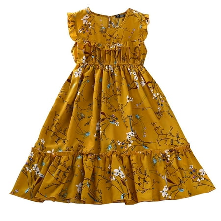 

Toddlers Girls Baby Child Sleeveless Flowers Printed Beach Dresses Sundress Party Princess Dress Child Sundress Streetwear Kids Dailywear Outwear