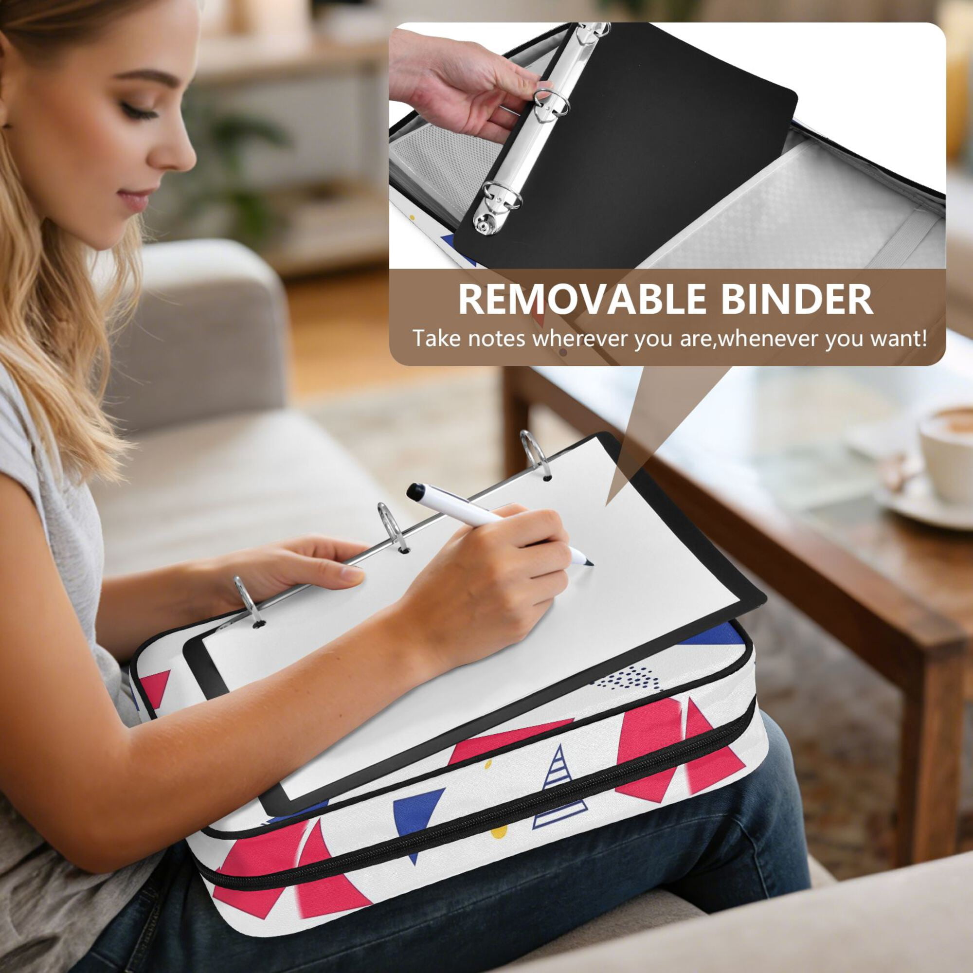 FORMRS Accordion File Folder A4 Size 7-Pocket Expanding Document Organizer Bag with 3 Ring Binder, Simple Triangles