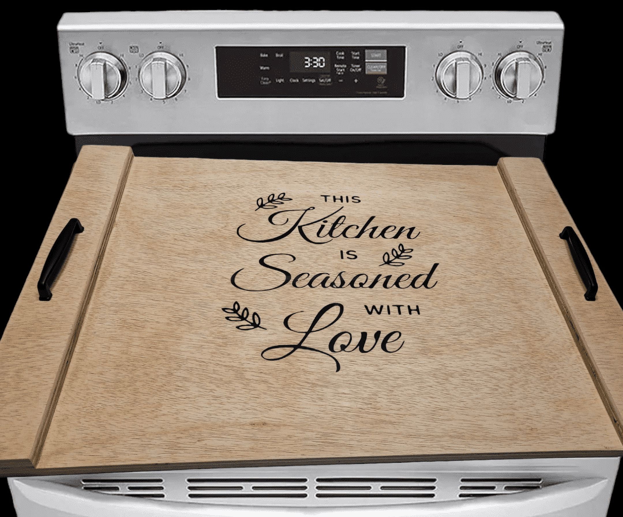 Decorative Wood Stove top cover/Noodle Board- Brown Oak - "This Kitchen"