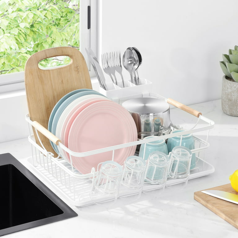 TOOLF Expandable Aluminum Dish Rack, Dish Drainer on Counter with Utensil  Holder Dish Drying Rack for Kitchen 