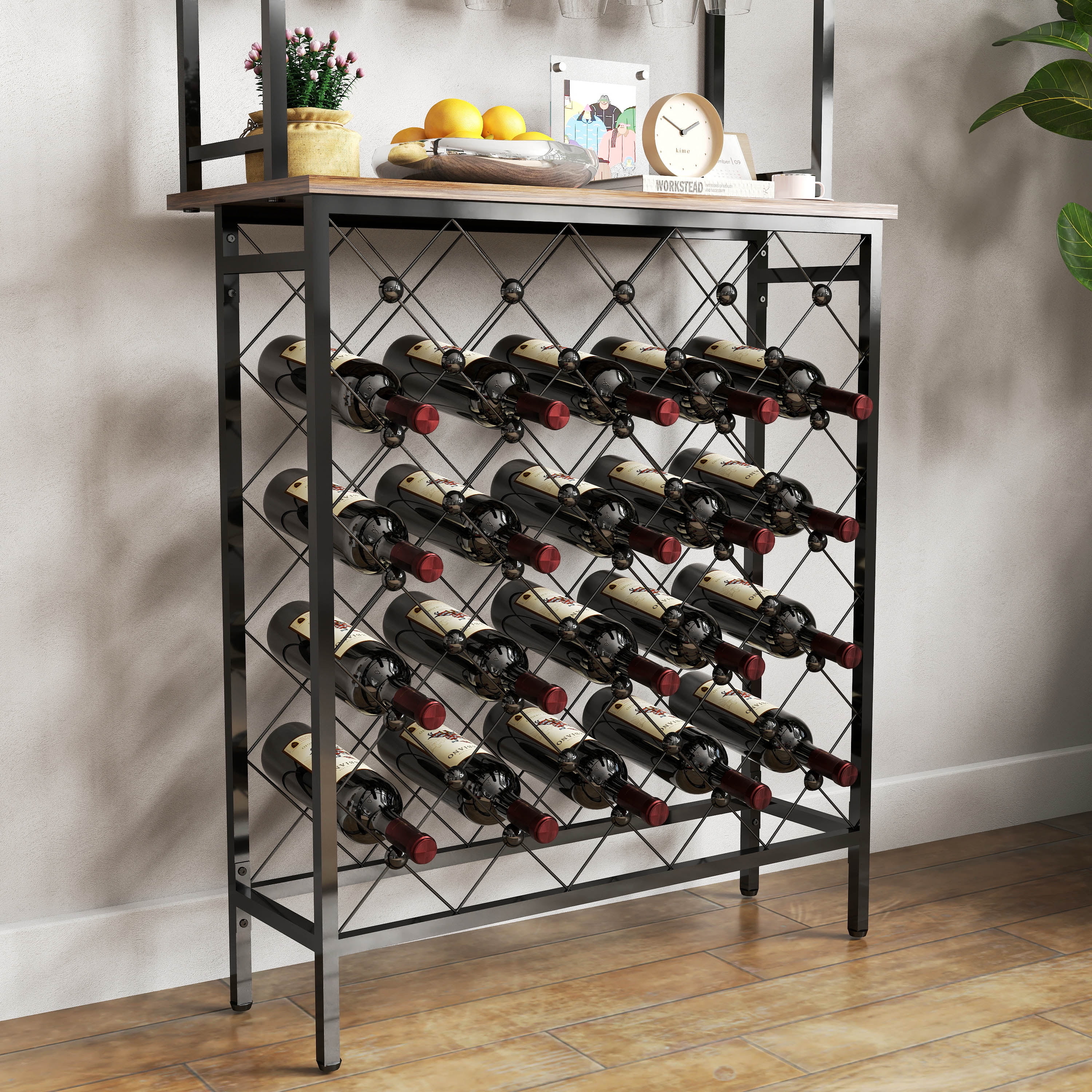 Wine Rack Bar Table, 3-Tier Liquor Bottle and Glass Holder