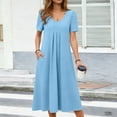 thumbnail image 2 of Busydd Midi Dresses for Women Trendy V Neck Short Sleeve Summer Dresses Pleated Solid Color Casual Dresses with Pockets 2XL, 2 of 6