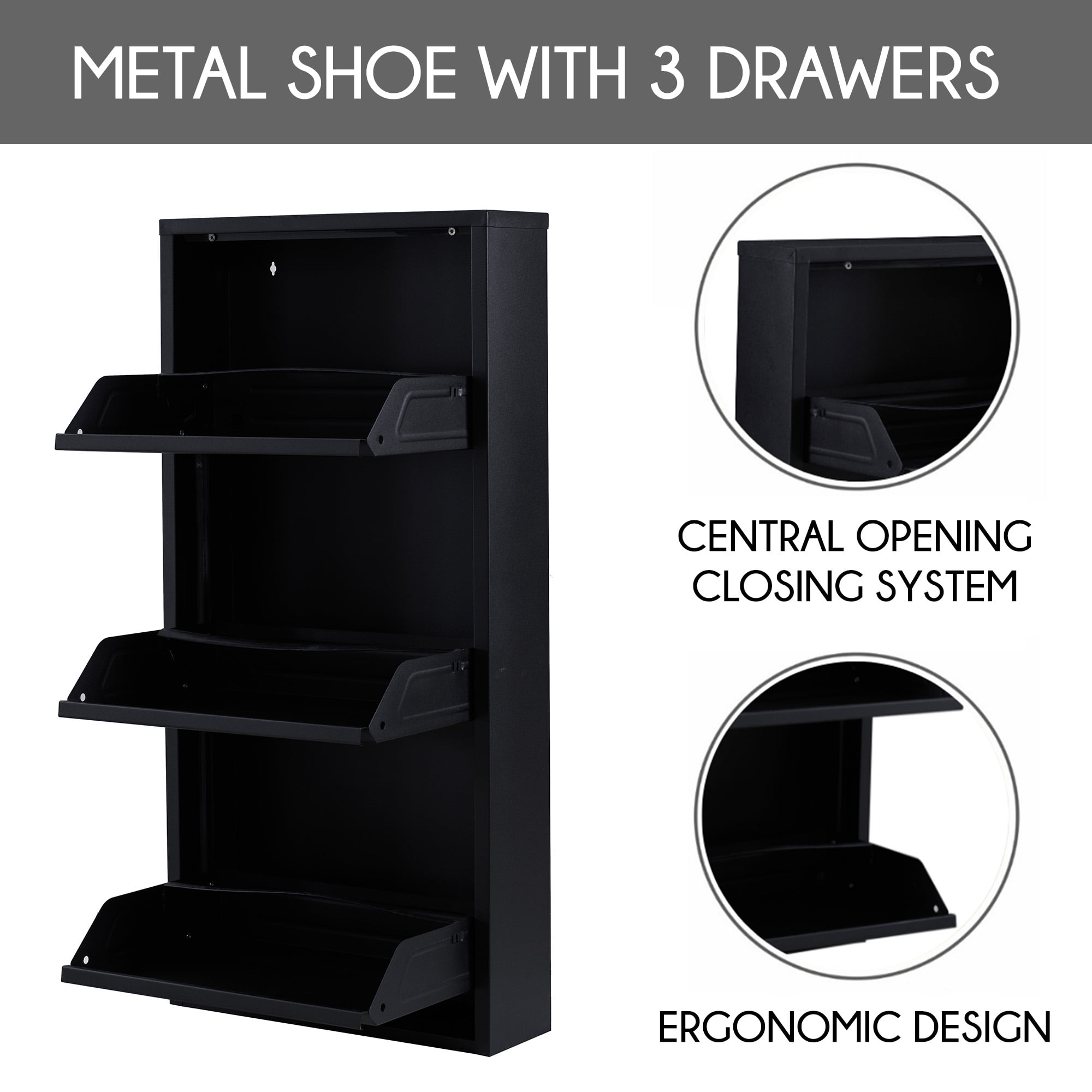 3 Drawer Shoe Cabinet Entryway Storage Cabinet Flip Drawers Hidden Rack  Wall Mounted Modern Simple H on Luulla