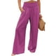 thumbnail image 1 of Pantalones de mujer de color puro para uso diario, citas o playa - Pantalones anchos elásticos de cintura alta de color rojo rosa, talla L, 1 of 5