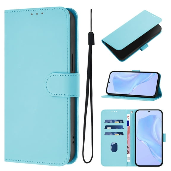 Wallet Case Compatible with iPhone 15 Pro Max with Card Slot/Holder,PU Leather Flip Folio Shell [Magnetic Closure][Wrist Strap][Kickstand] Phone Cover Shockproof For iPhone 15 Pro Max,Skyblue