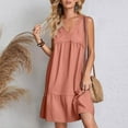 thumbnail image 6 of Kmdttou Dresses for Girls/Women Summer V-Neck Solid Color Casual High Waisted Sleeveless Dress Beach Sundress with Pockets Gift for Women, 6 of 9